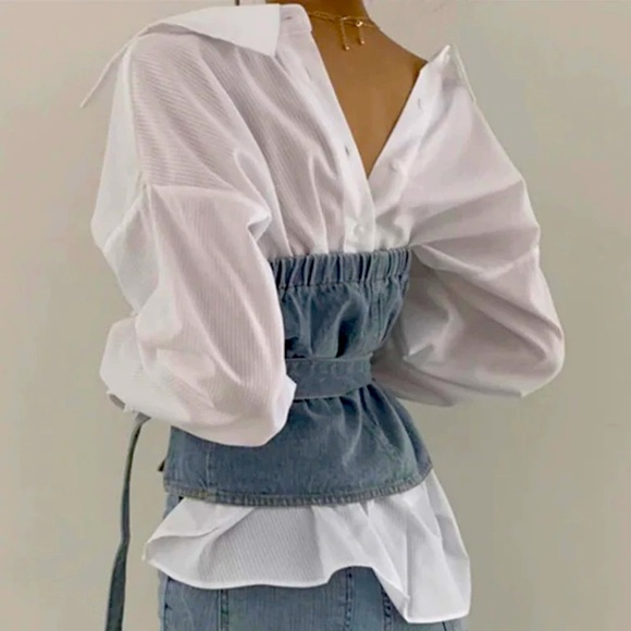 Double Breasted Patched Denim Corset. - Picture 7 of 15